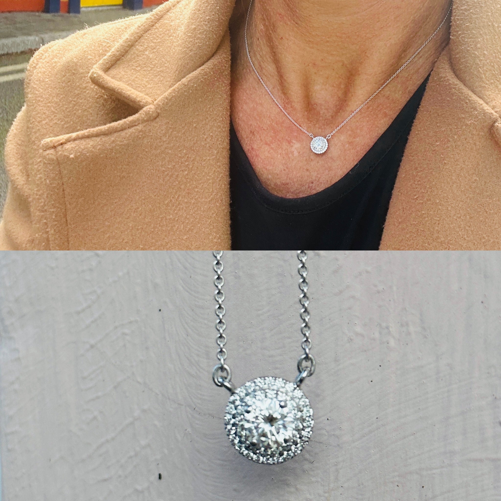 Round Diamond Halo Pendant Necklace Diamond Double Halo