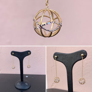 Yellow White Gold Chain and Ball Earrings