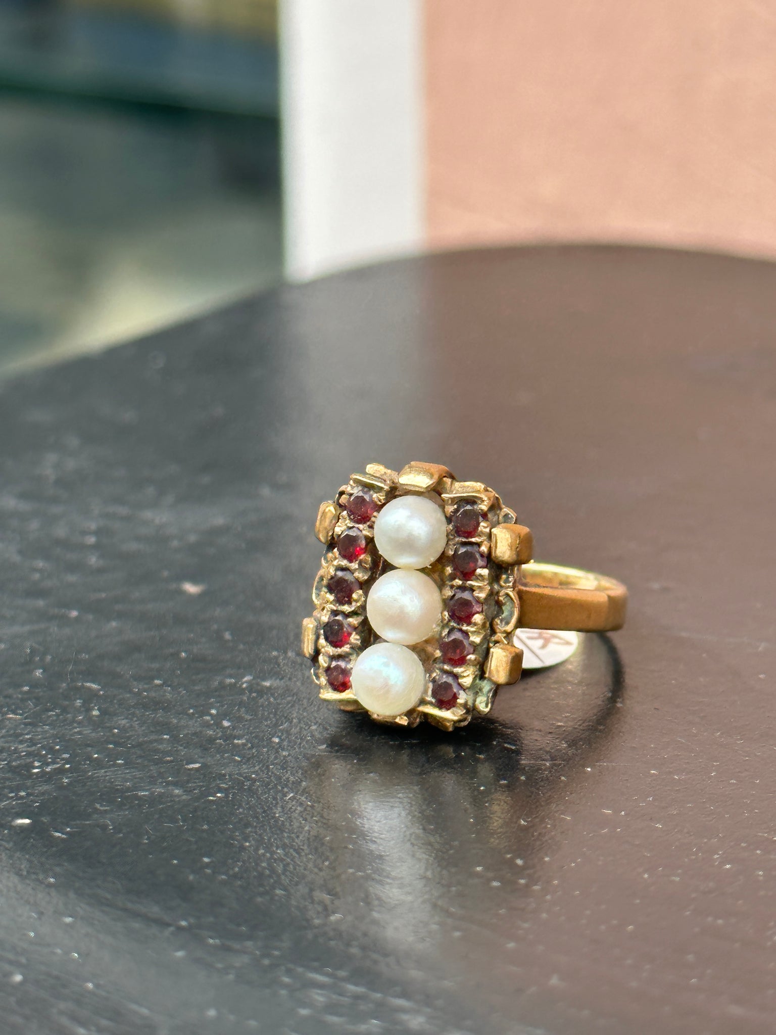 Vintage Pearl & Garnet Ring