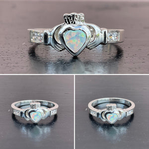 Opal and Silver Claddagh Ring