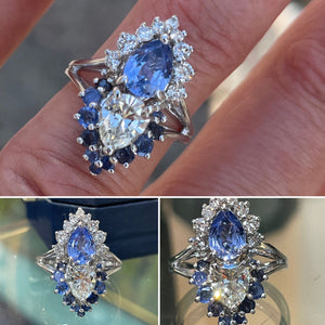 Vintage Sapphire Double Pear  Rings