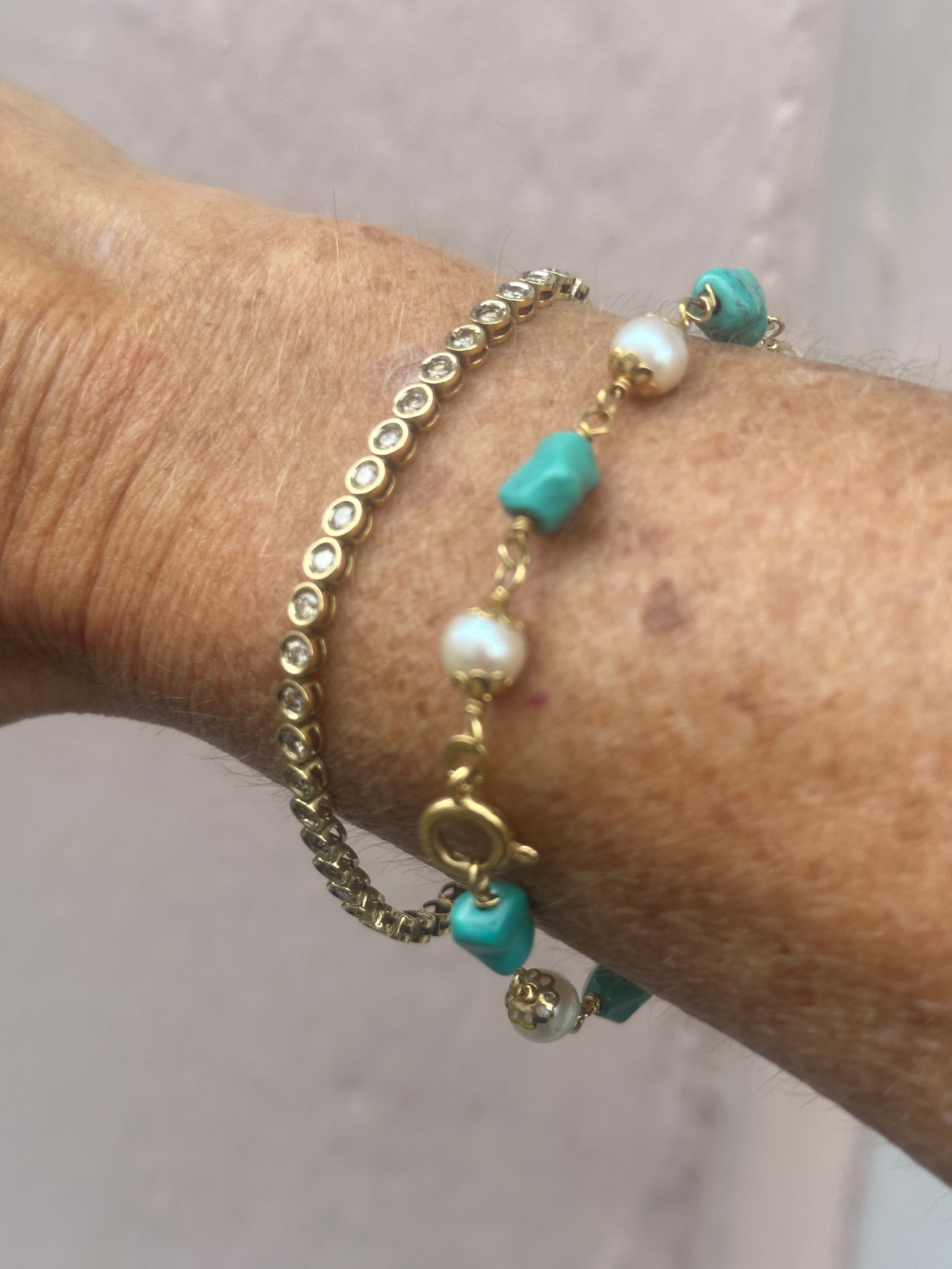 Turquoise & Pearl Gold Bracelet