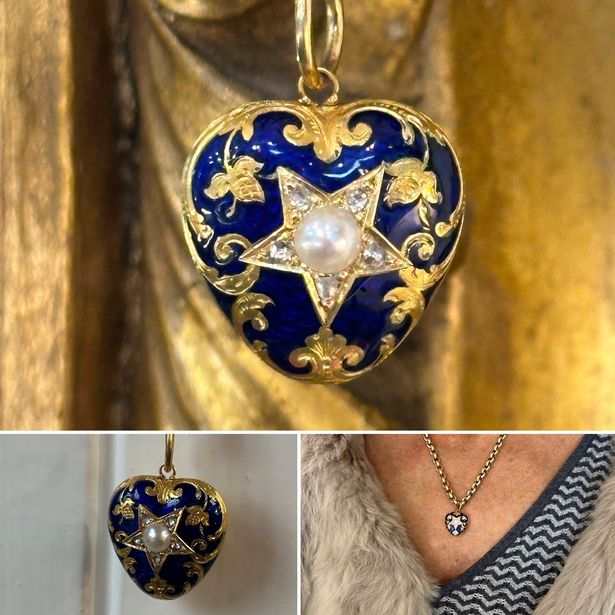 Georgian Heart Shaped Blue Enamel Pendant