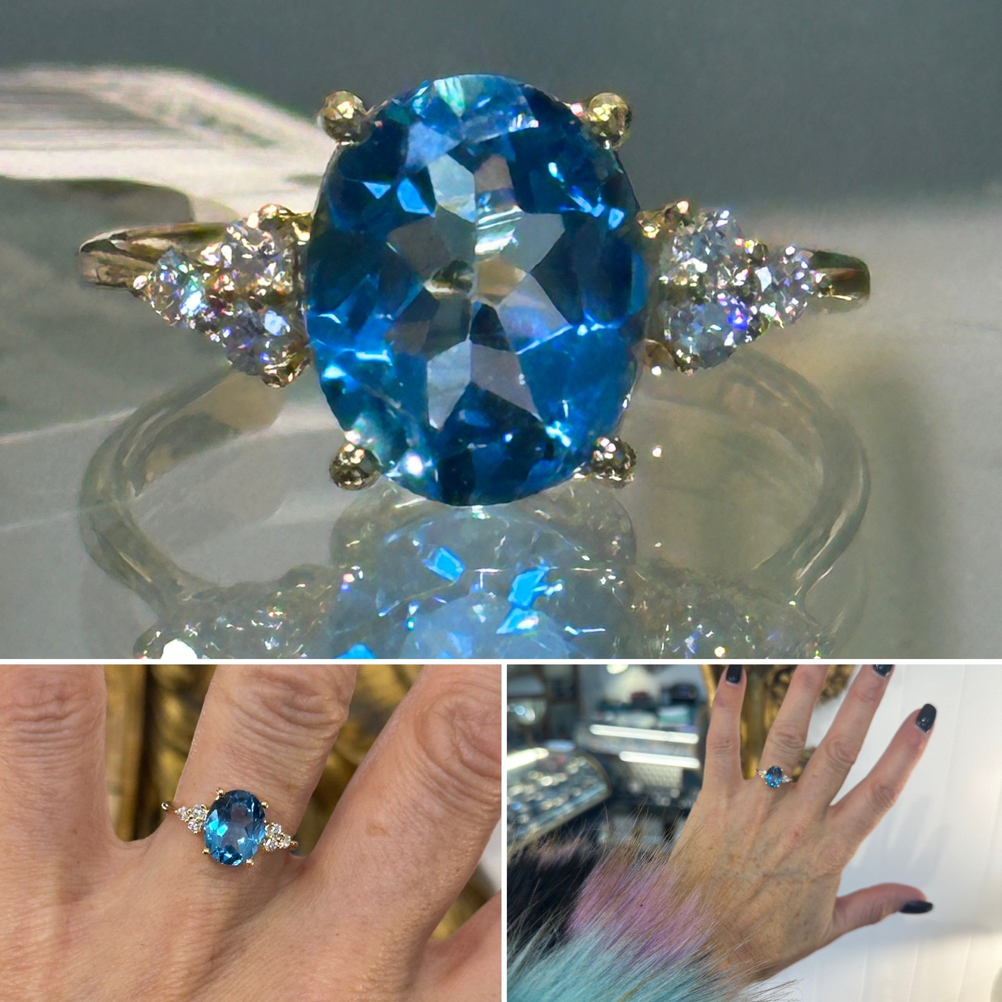 Blue Topaz & Diamond Trefoil Ring