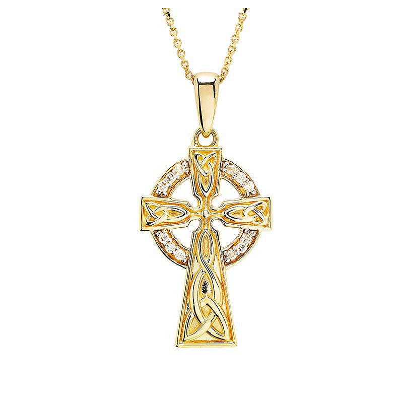 Gold and Diamond Celtic Cross Necklace
