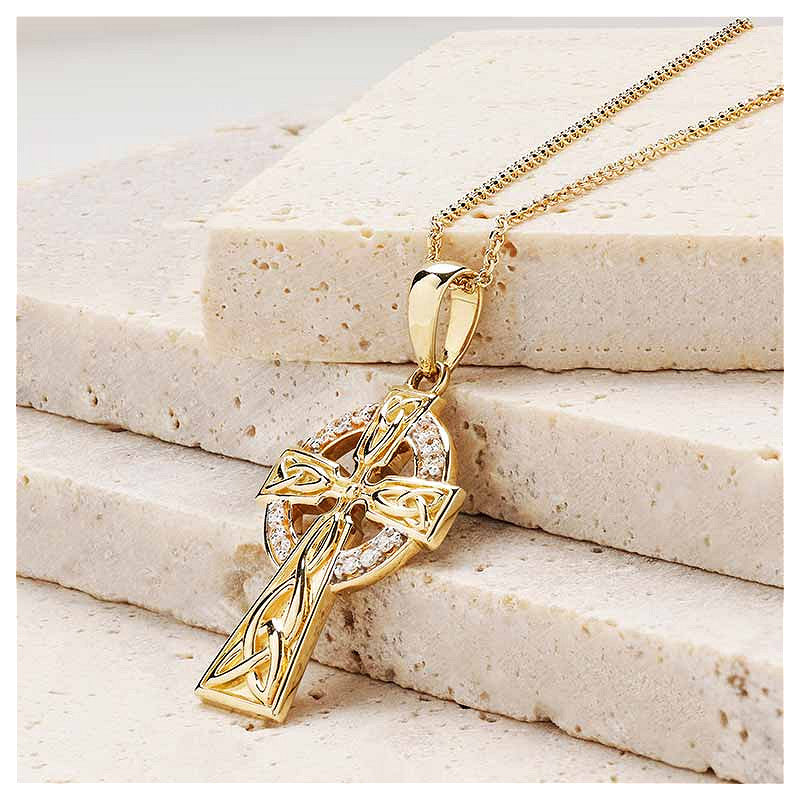 Gold and Diamond Celtic Cross Necklace
