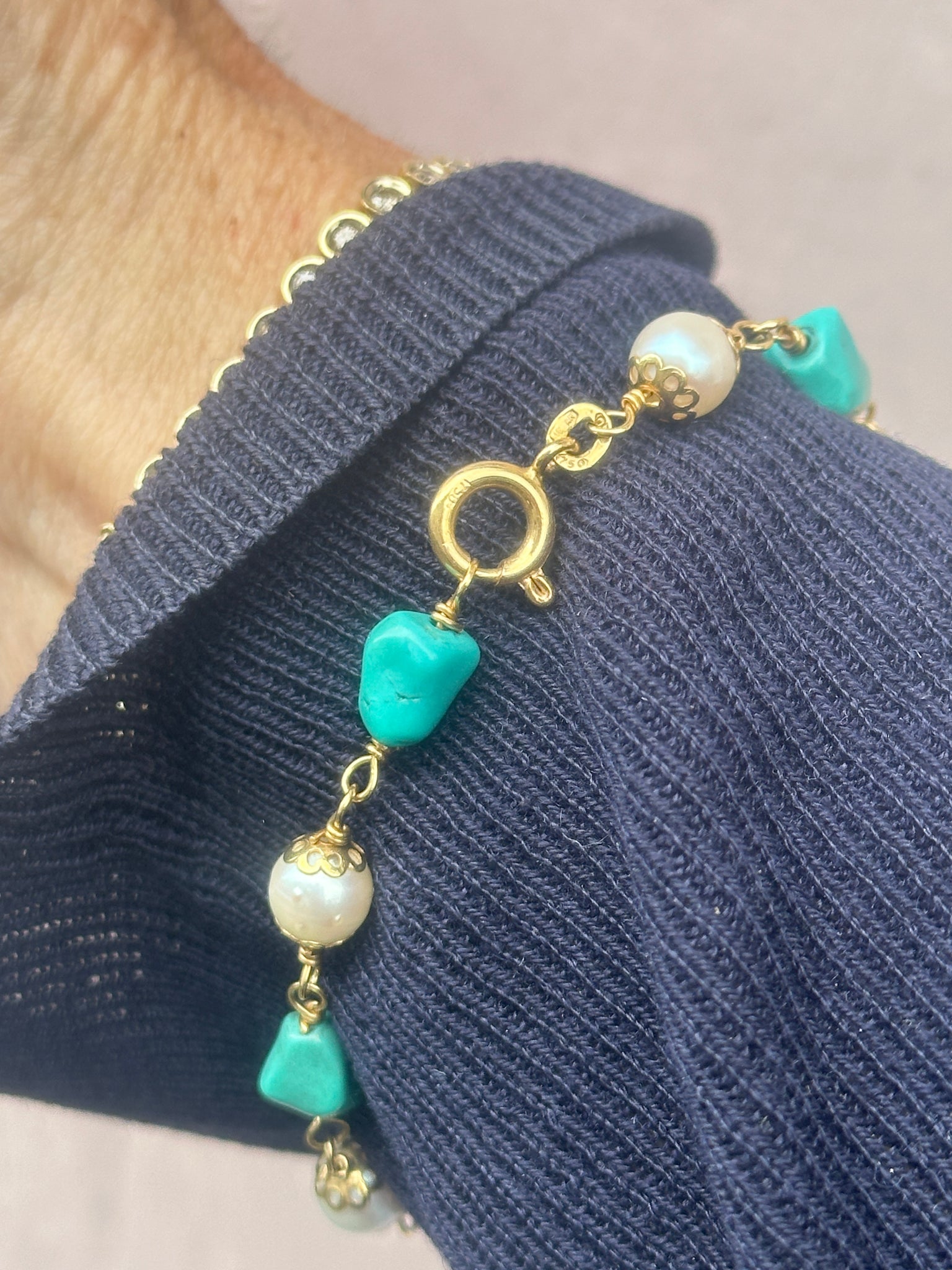 Turquoise & Pearl Gold Bracelet