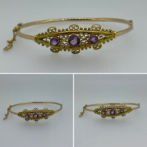 Victorian  Amethyst  and Yellow Gold Bangle