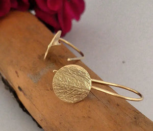Gold Plated Textured Round Olive Leaf Earrings