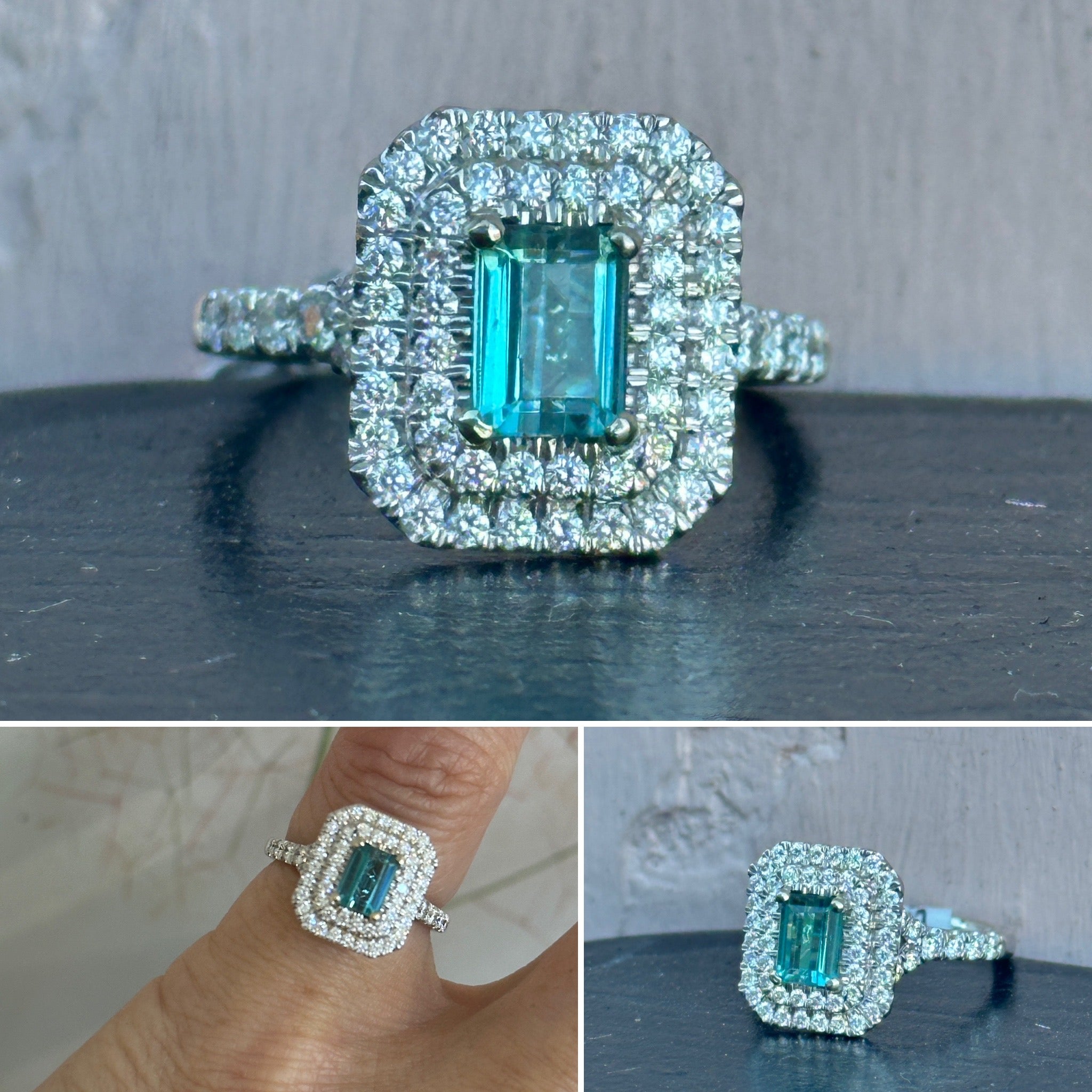 Jenny:  Green Aquamarine & Diamond Ring