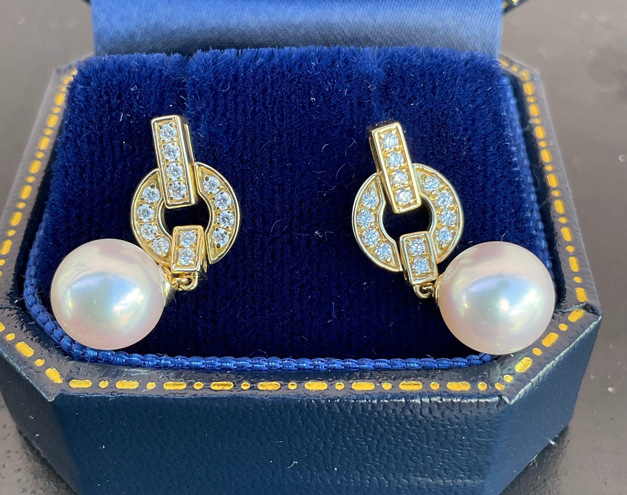 Yellow Gold Diamond and Pearl Earrings