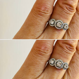 Three Stone Halo Ring