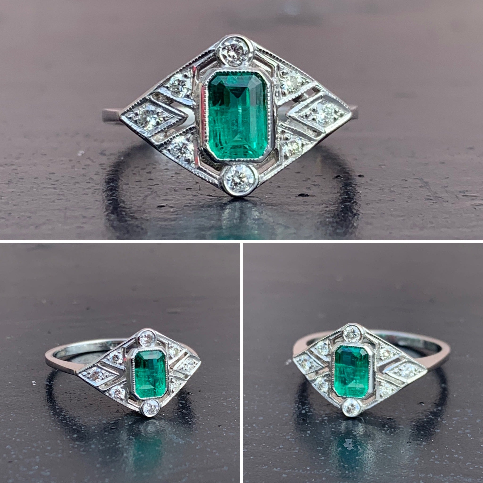 Art Deco Design Emerald Ring