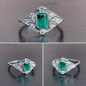 Art Deco Design Emerald Ring