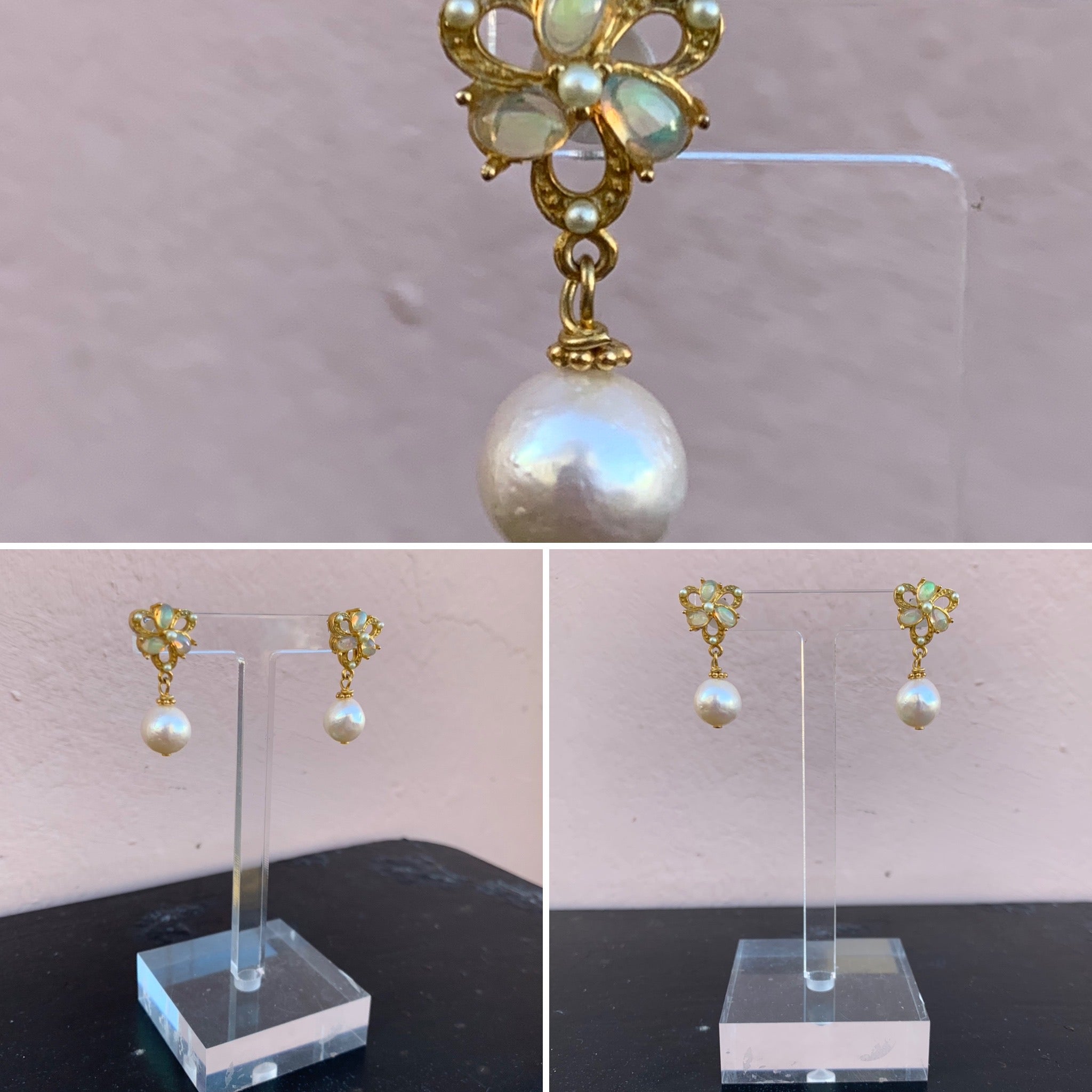 Opal and Pearl Yellow Gold vermeil Drop Earrings