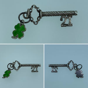 Vintage Silver Key and Clover Charm