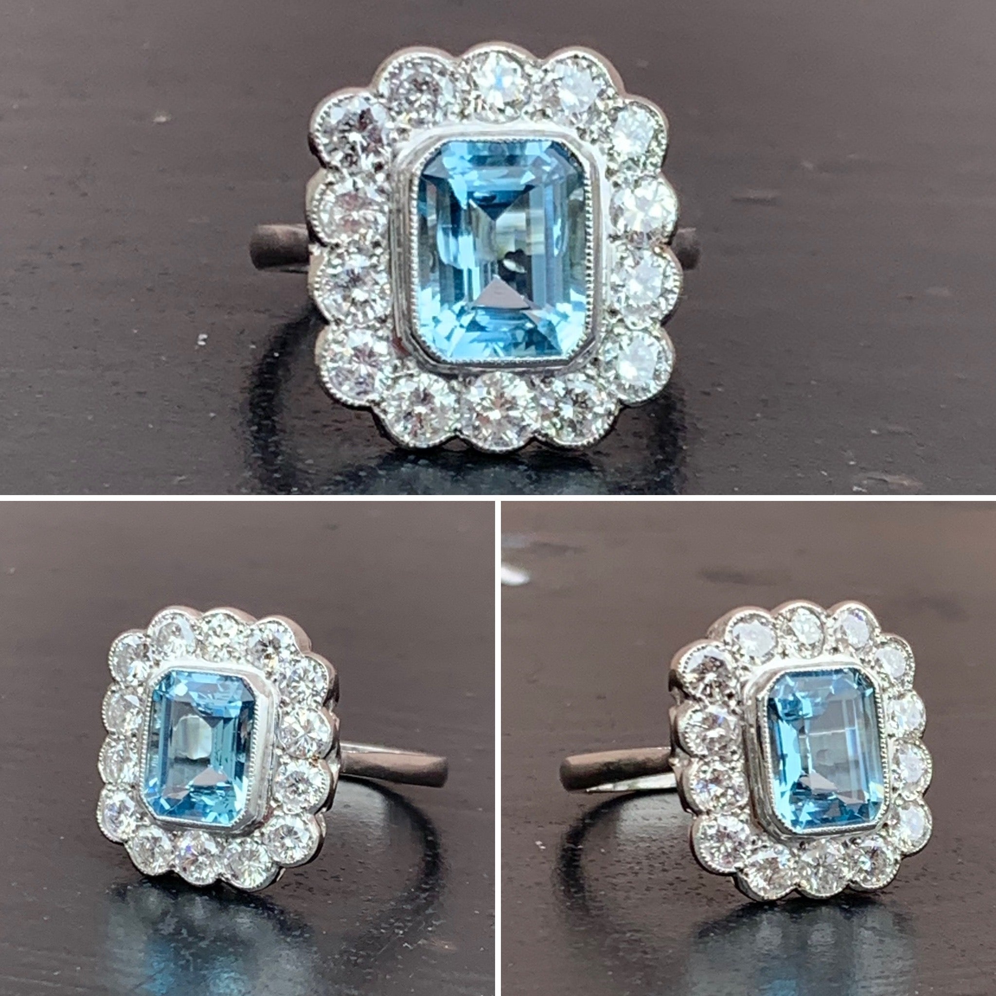 Aquamarine and Diamond Cluster Ring