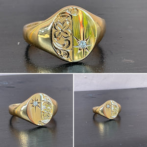 Yellow Gold and Diamond Signet Ring