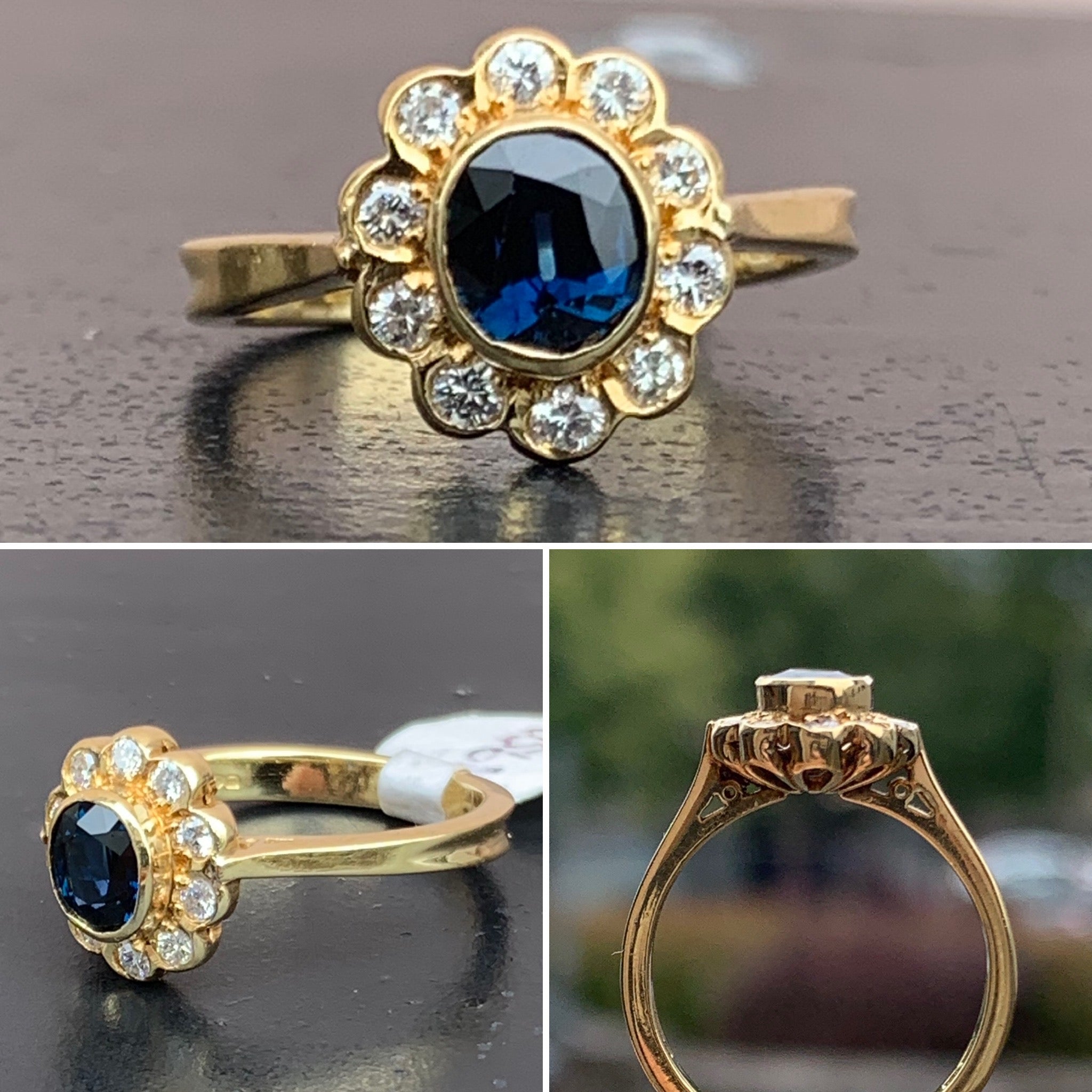 Sapphire and Diamond Cluster Ring