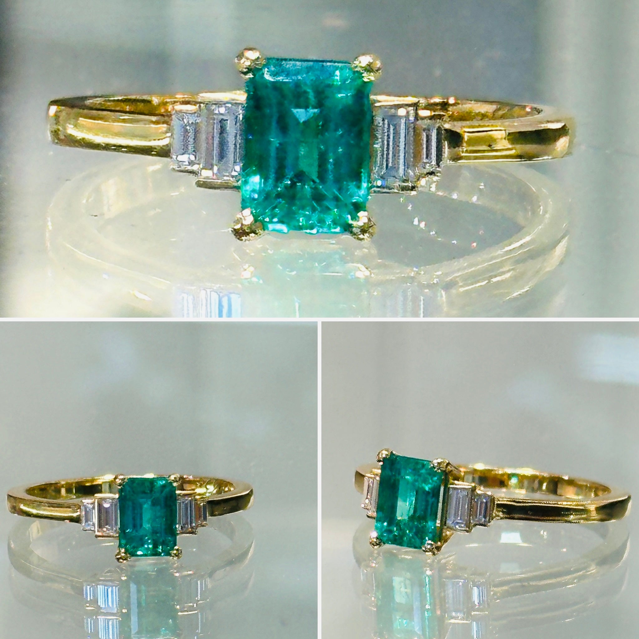 Emerald with step set  diamond shoulders