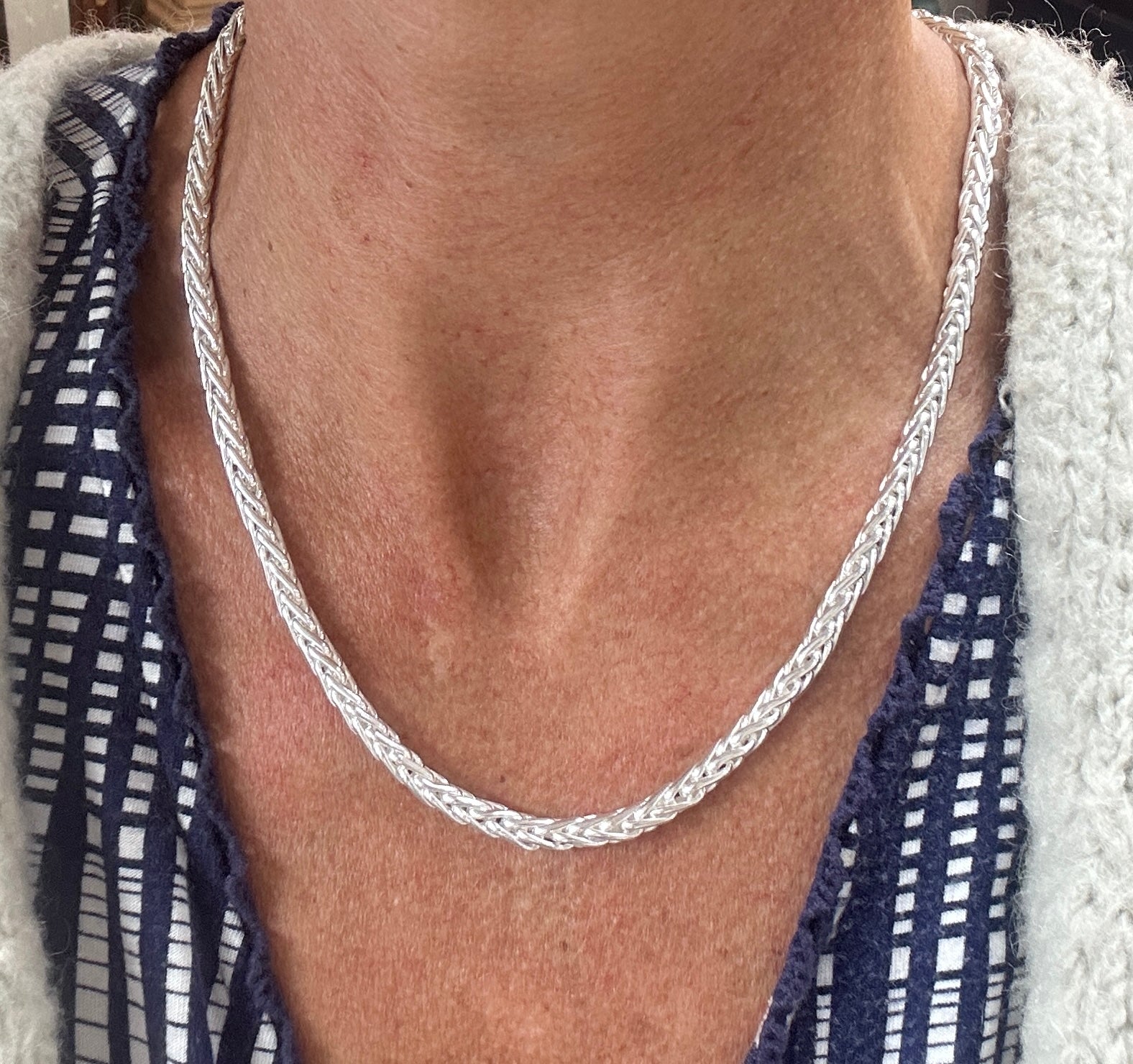Silver  round Foxtail Necklace