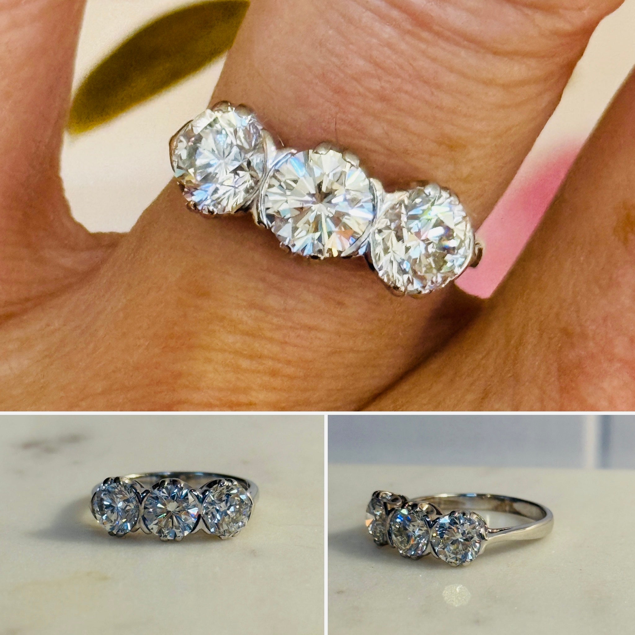 Antique Three Stone Ring 3.10 cts