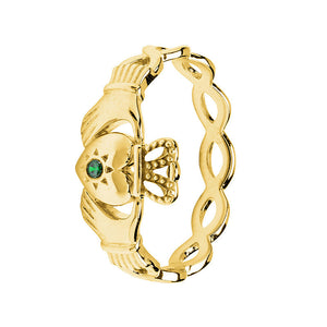 Gold Vermeil Green Claddagh Ring