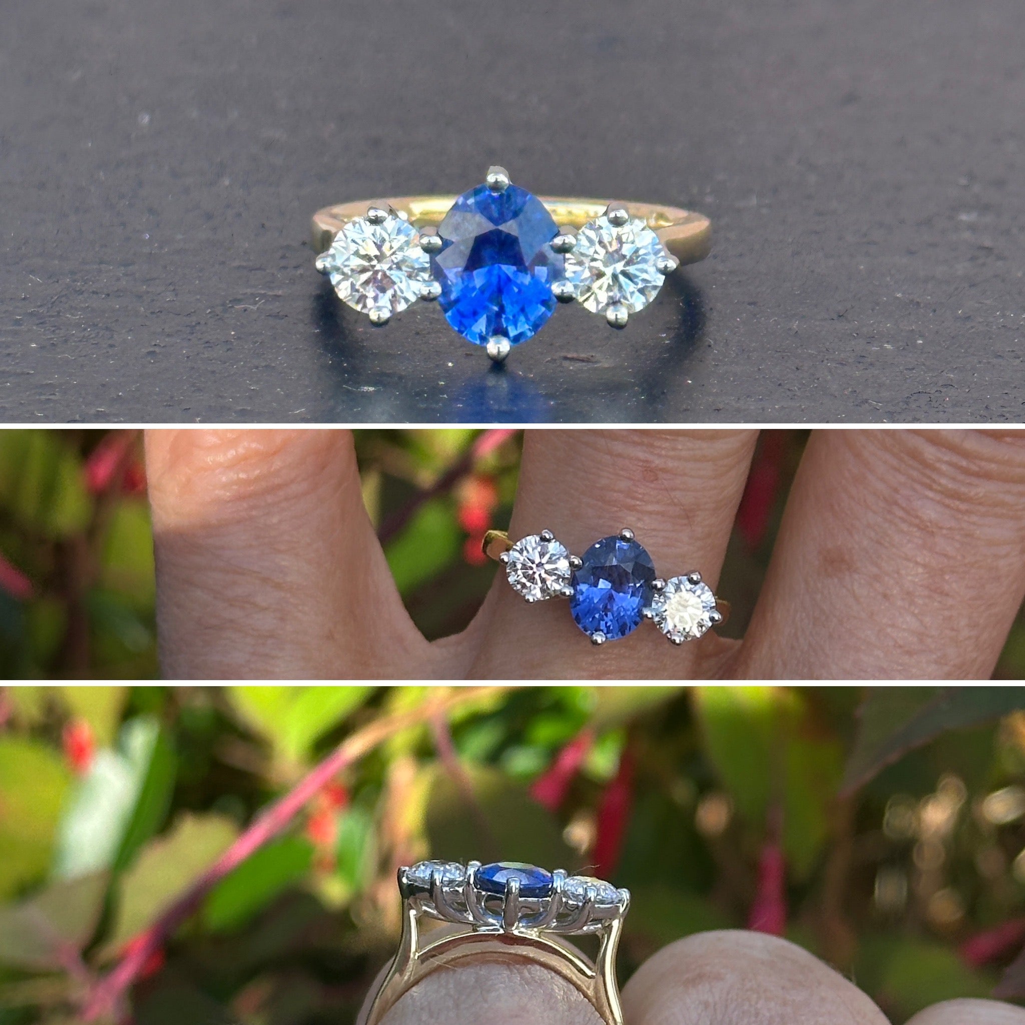 Sapphire & Diamond Three Stone Ring