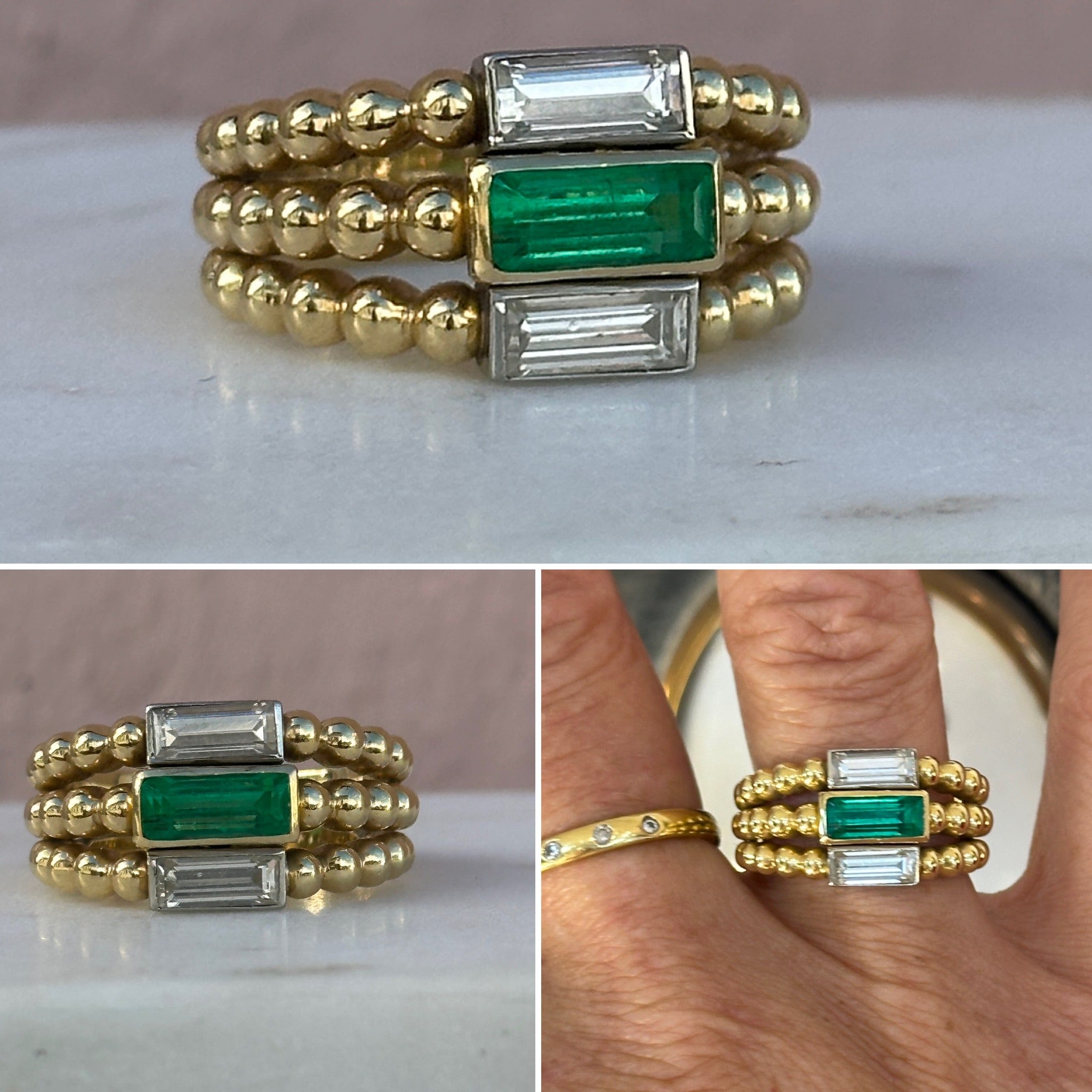 Retro Emerald Diamond Gold Ring