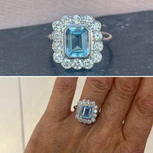 Aquamarine and Diamond Cluster Ring