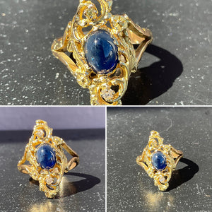 Victorian French Cabochon Sapphire and Yellow Gold Ring