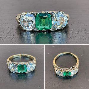 Victorian Emerald and Old Cut Diamond Yellow Gold Ring