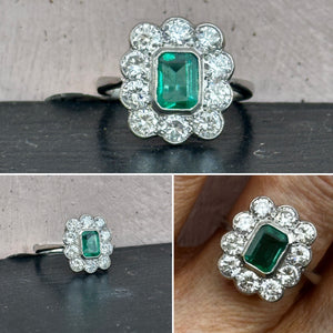 Emerald Square Cluster Ring