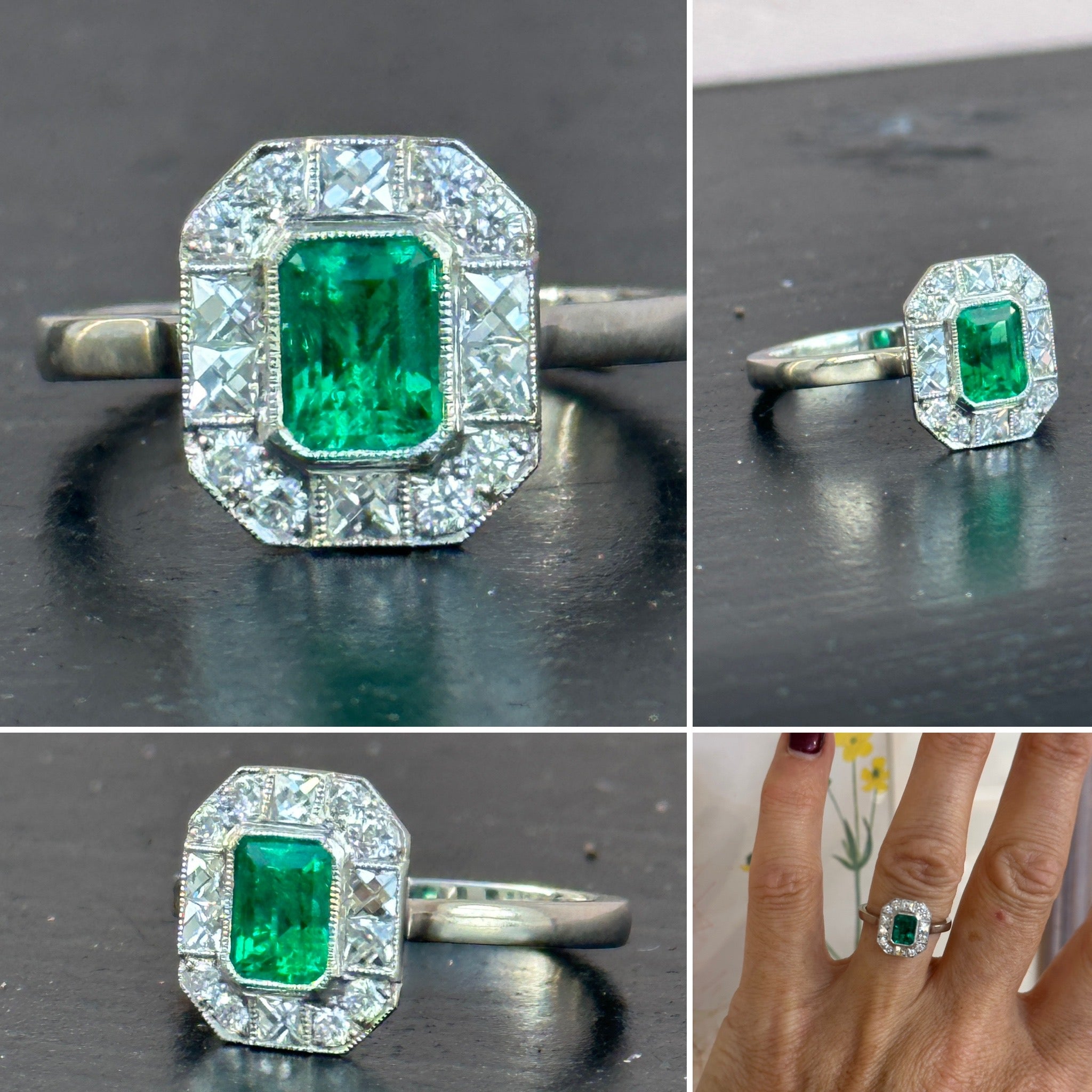 Colombian Emerald Deco style Ring