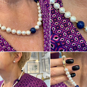 Pearl Necklace with Lapis & Gold.