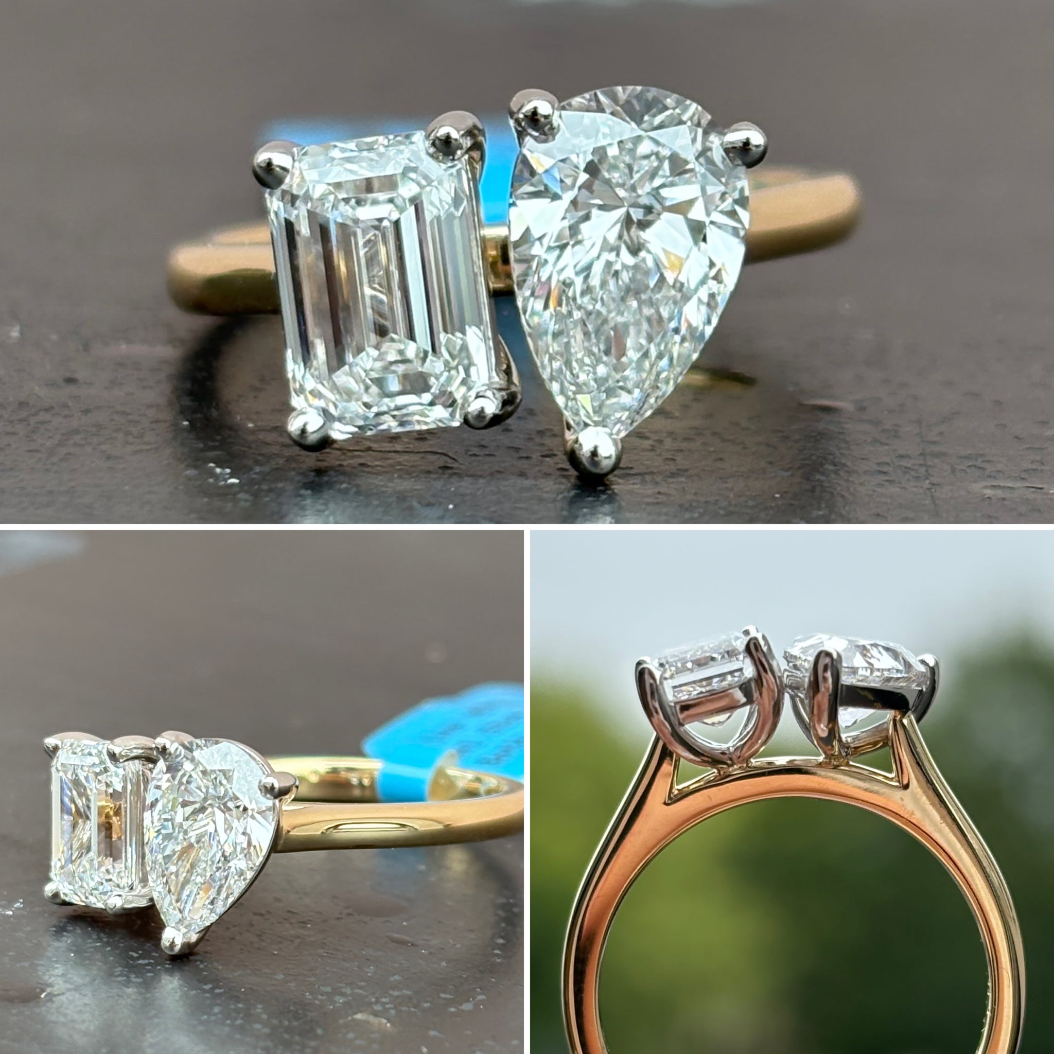 Emerald and Pear Cut Diamond Ring