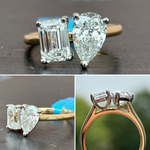 Emerald and Pear Cut Diamond Ring