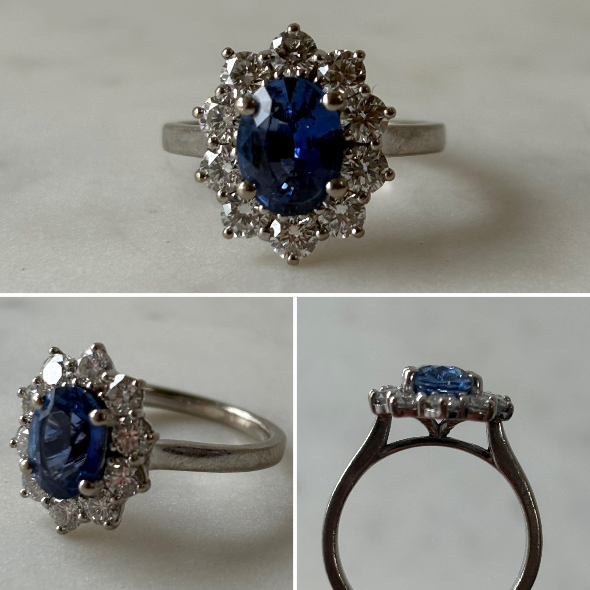 Sapphire and Diamond Cluster Ring