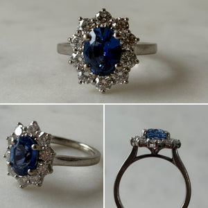 Sapphire and Diamond Cluster Ring