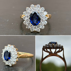 Sapphire and Diamond Cluster Ring