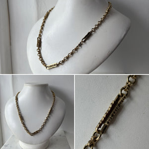 Vintage Yellow Gold Engraved Trombone Link Necklace