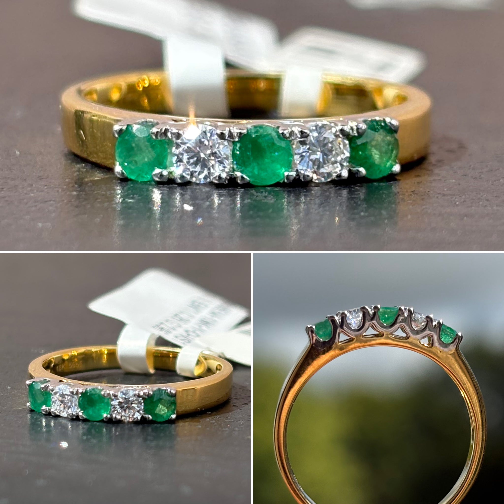 Emerald and Diamond 5 Stone Ring