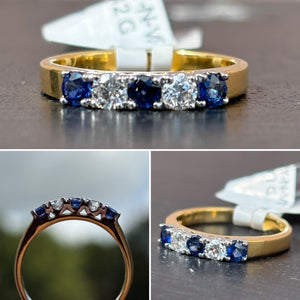 5 Stone Sapphire and Diamond Ring