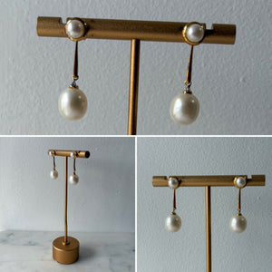 Pearl and Diamond Gold Drop Earrings