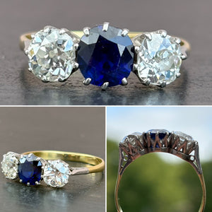 Sapphire and Diamond 3 Stone Ring