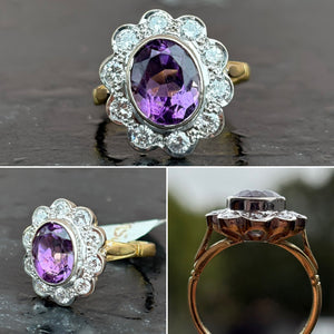 Amethyst and Diamond Cluster Ring