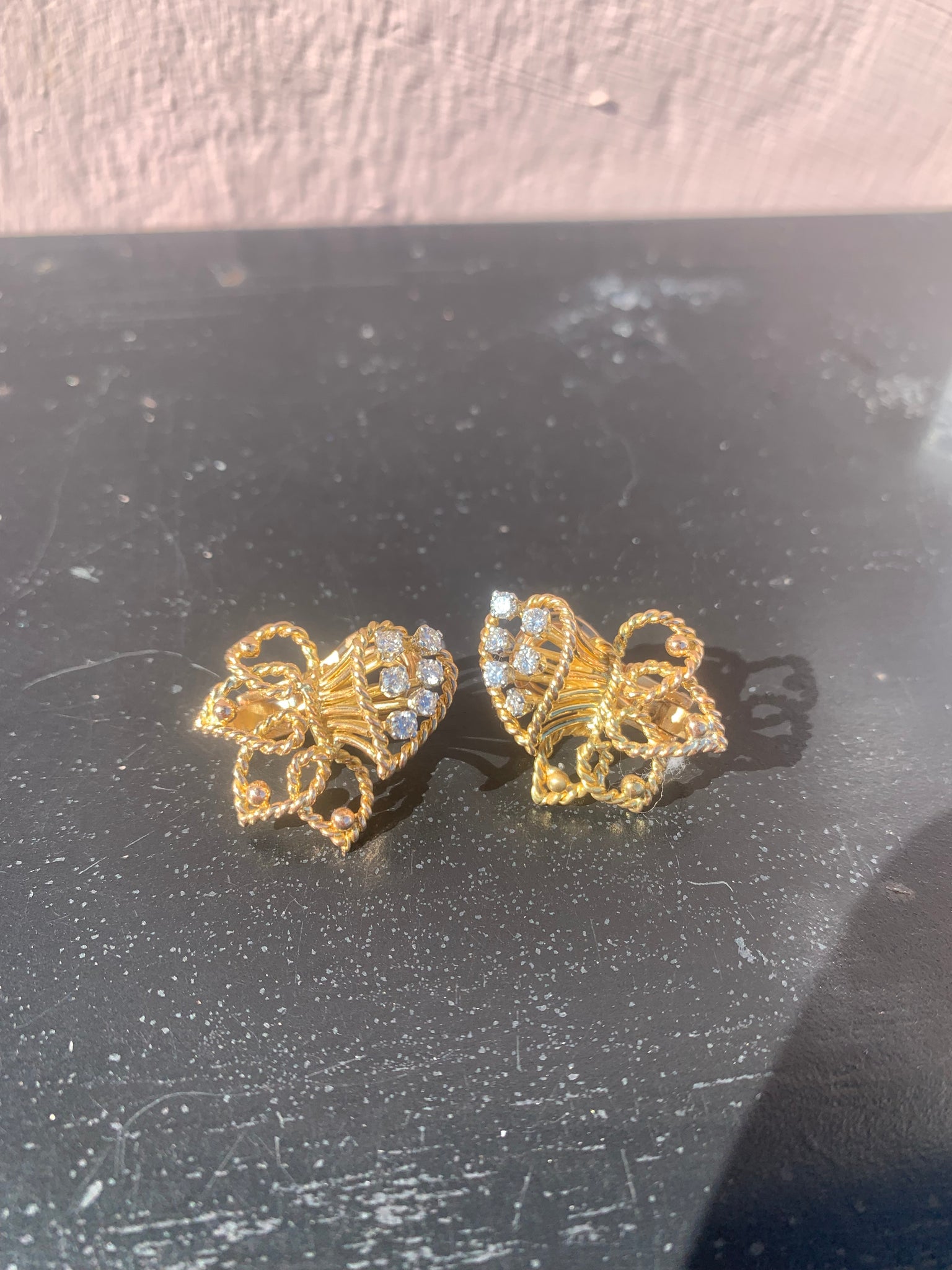 Cornucopia: diamond and gold earrings