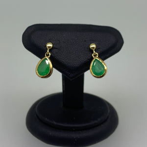 Pear Emerald Rubover Drop Earrings