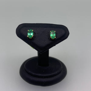 Yellow Gold and Oval Emerald Claw Stud Earrings