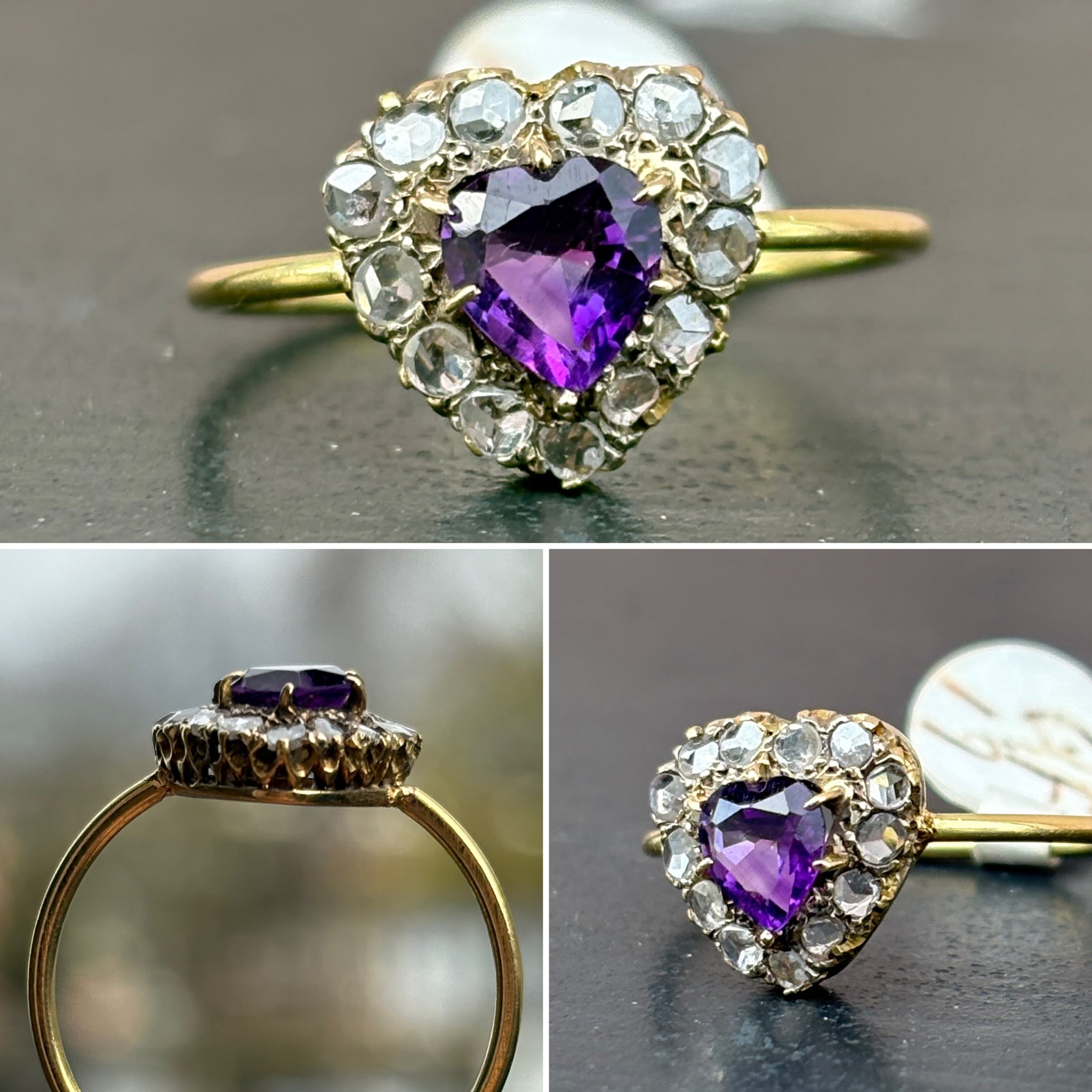 Amethyst and Diamond Vintage Gold Ring